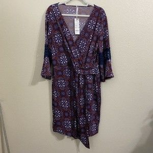 NY Collection Womens Dress Size 1X Boho Faux Wrap WITD3564 NWT